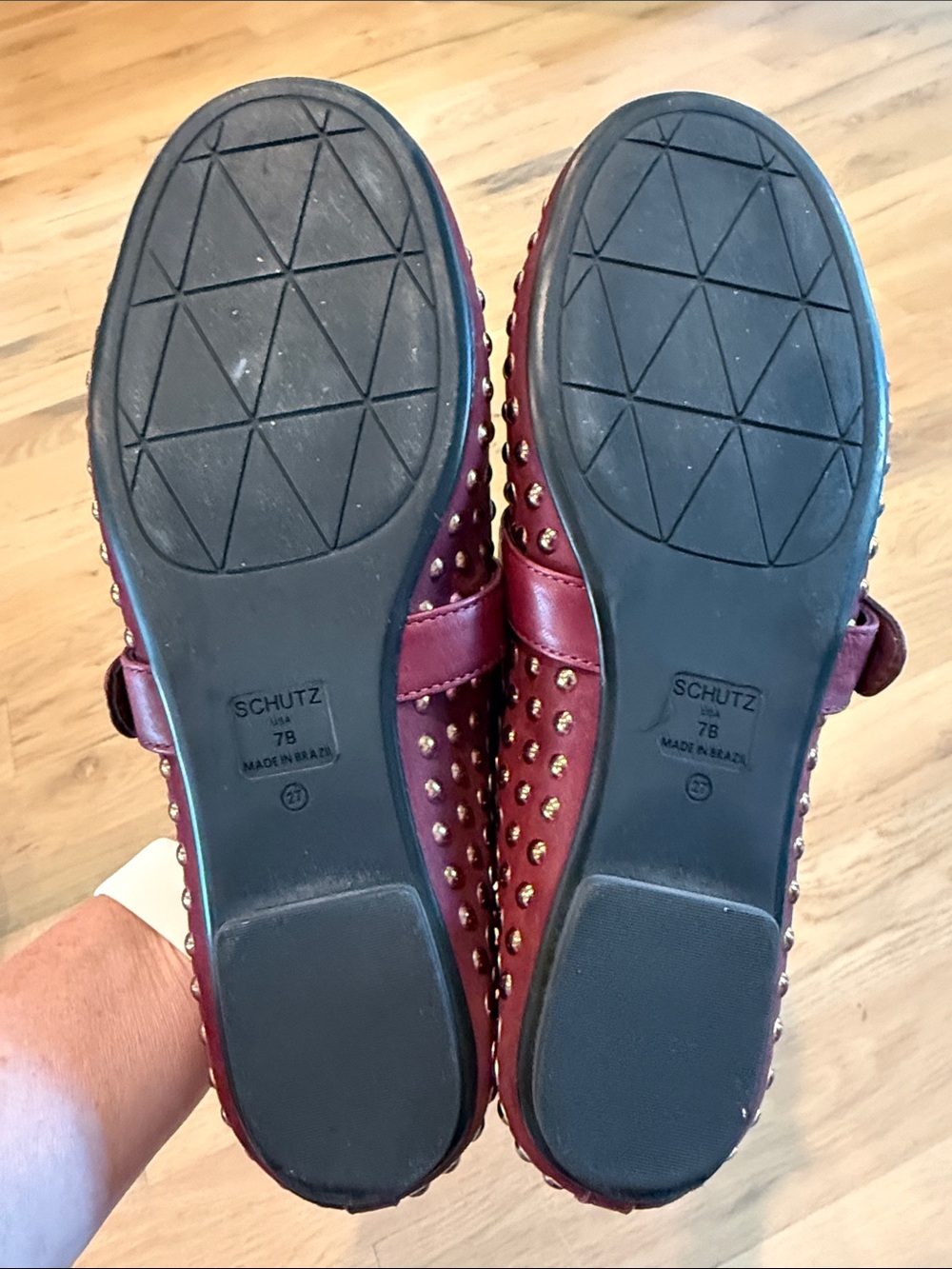 SCHUTZ Eiza Shine Vino Burgundy Studded Mary Jane Flats with Buckle - Picture 6 of 8